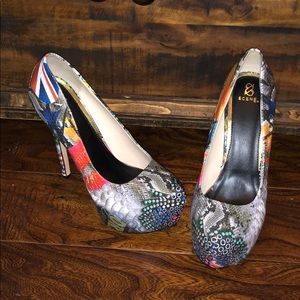Multi colored printed heels